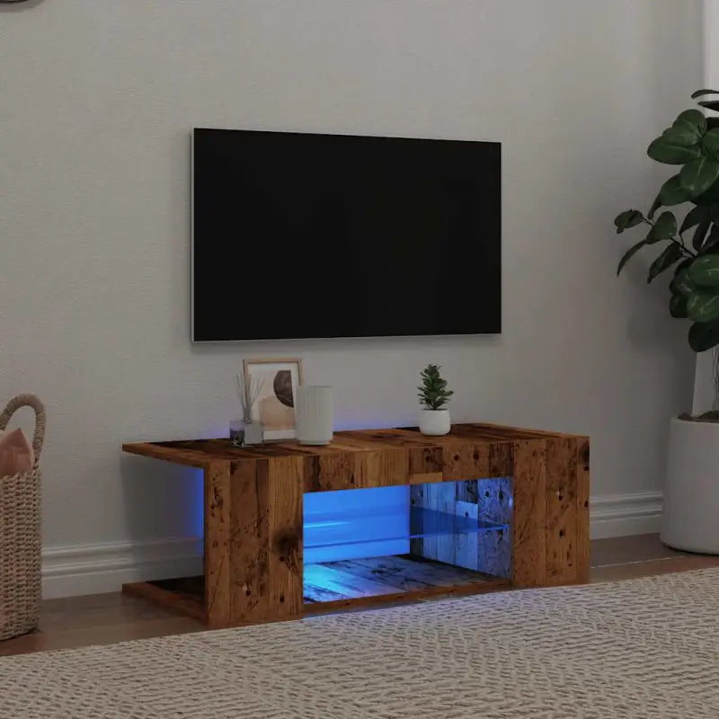Tv-meubel met rgb led-verlichting en trendy praktisch ontwerp - Oud hout / 1 - Tv-meubels