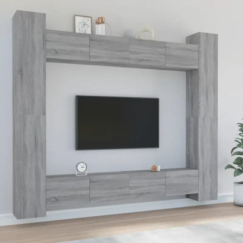 Tv-meubel set van bewerkt hout met trendy en stevig design - Grijs sonoma / 8 / 100 cm - Tv-meubels