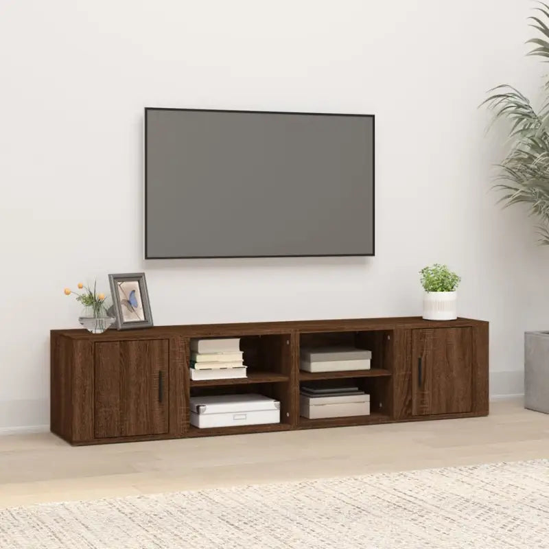 Tv-meubel van bewerkt hout met eigentijds en stevig design - bruin eikenkleur / 2 - Tv-meubels