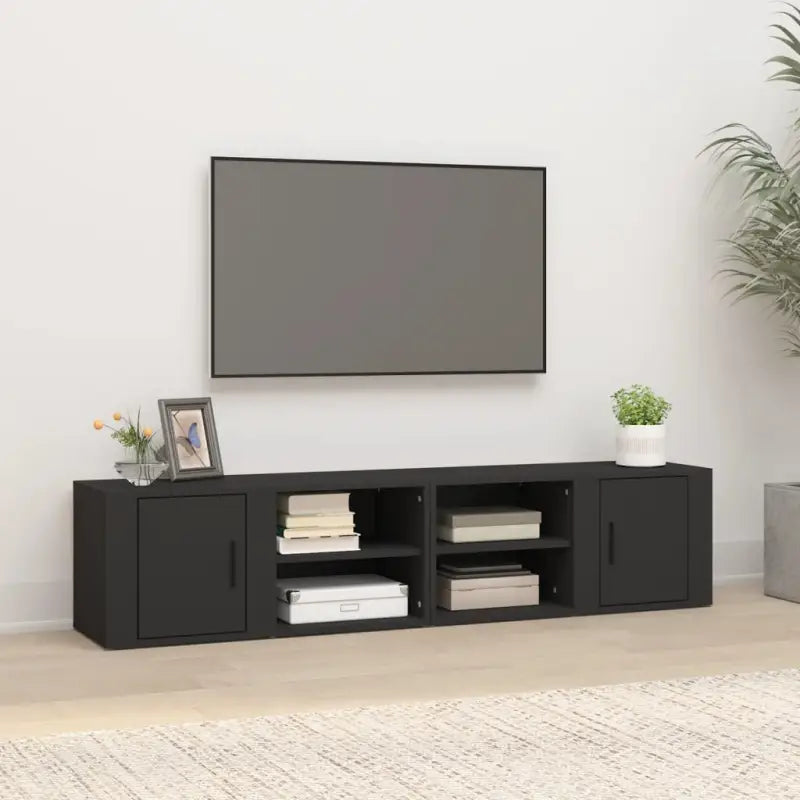 Tv-meubel van bewerkt hout met eigentijds en stevig design - Zwart / 2 - Tv-meubels
