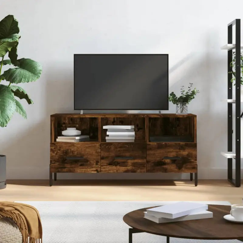 Tv-meubel van bewerkt hout met ijzeren poten en praktisch design - Gerookt eiken / 1 - Tv-meubels