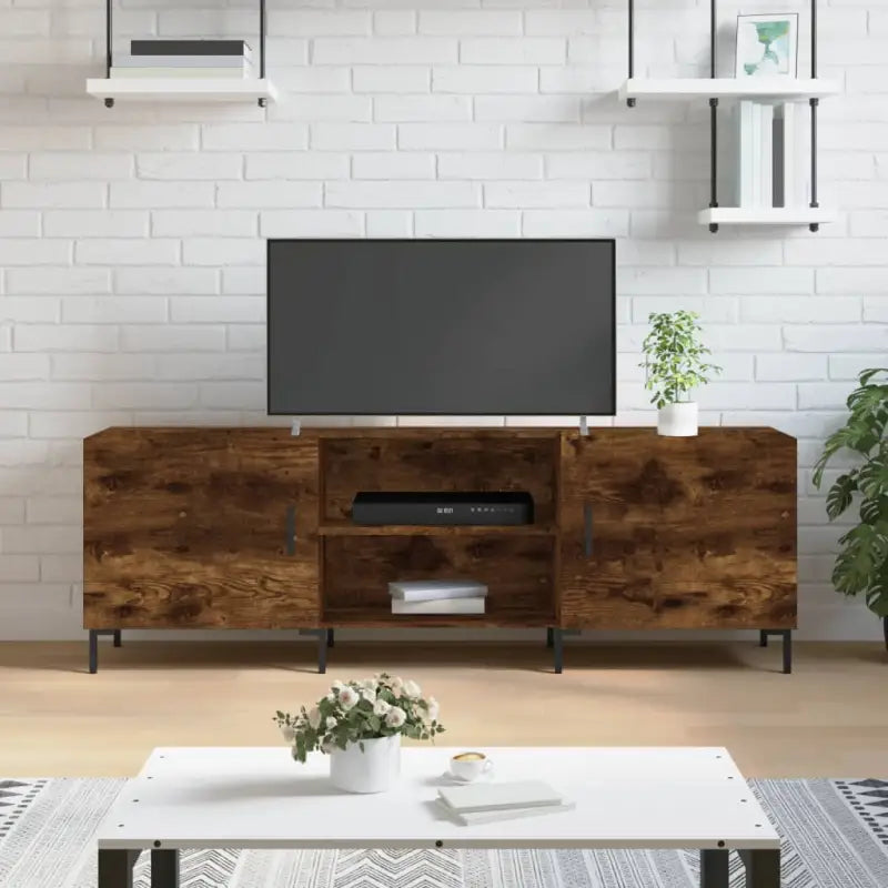 Tv-meubel van bewerkt hout met ijzeren poten voor een trendy uitstraling - Gerookt eiken / 1 - Tv-meubels