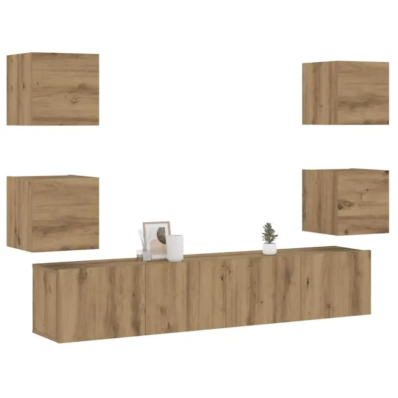 Tv-meubel van bewerkt hout met muurbevestiging en tijdloos design - artisanaal eikenkleurig / 1 / 160 cm - Tv-meubels