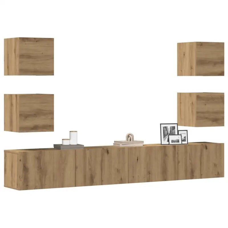 Tv-meubel van bewerkt hout met muurbevestiging en tijdloos design - artisanaal eikenkleurig / 1 / 200 cm - Tv-meubels