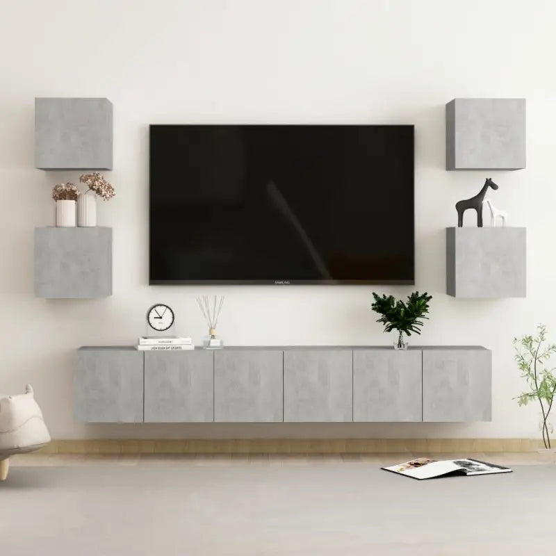 Tv-meubel van bewerkt hout met muurbevestiging en tijdloos design - Betongrijs / 1 / 180 cm - Tv-meubels