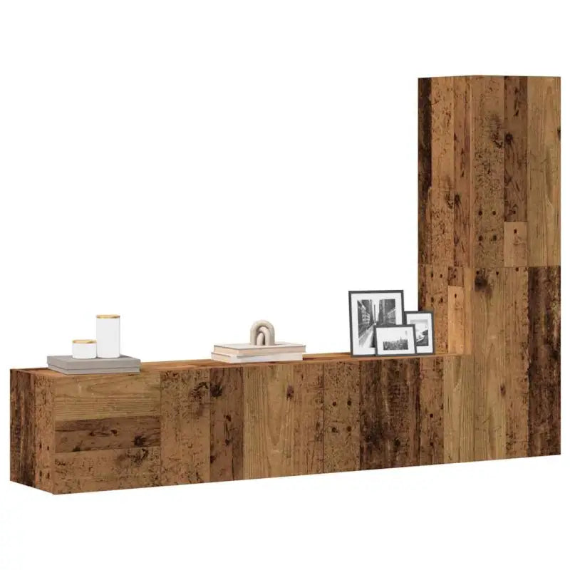Tv-meubel van bewerkt hout met muurbevestiging voor een trendy uitstraling - Oud hout / 1 / 100 cm - Tv-meubels