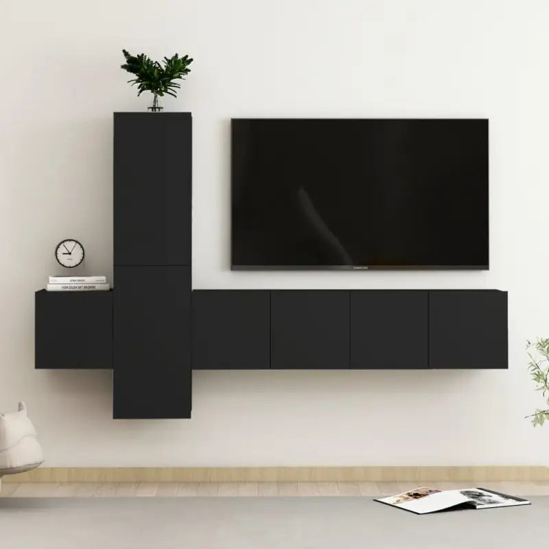 Tv-meubel van bewerkt hout met muurbevestiging voor een trendy uitstraling - Zwart / 1 / 120 cm - Tv-meubels