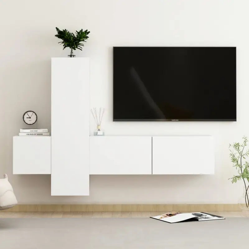 Tv-meubel van bewerkt hout met muurbevestiging voor een trendy uitstraling - Wit / 1 / 100 cm - Tv-meubels