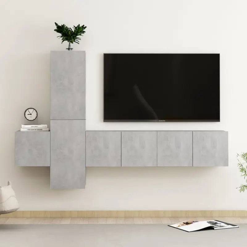 Tv-meubel van bewerkt hout met muurbevestiging voor een trendy uitstraling - Betongrijs / 1 / 120 cm - Tv-meubels