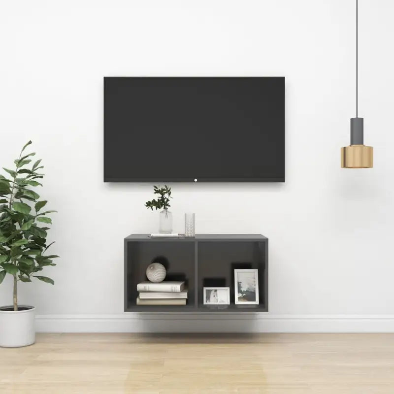 Tv-meubel van bewerkt hout met opbergruimte en muurbevestiging - Grijs / 1 / 72 cm - Tv-meubels