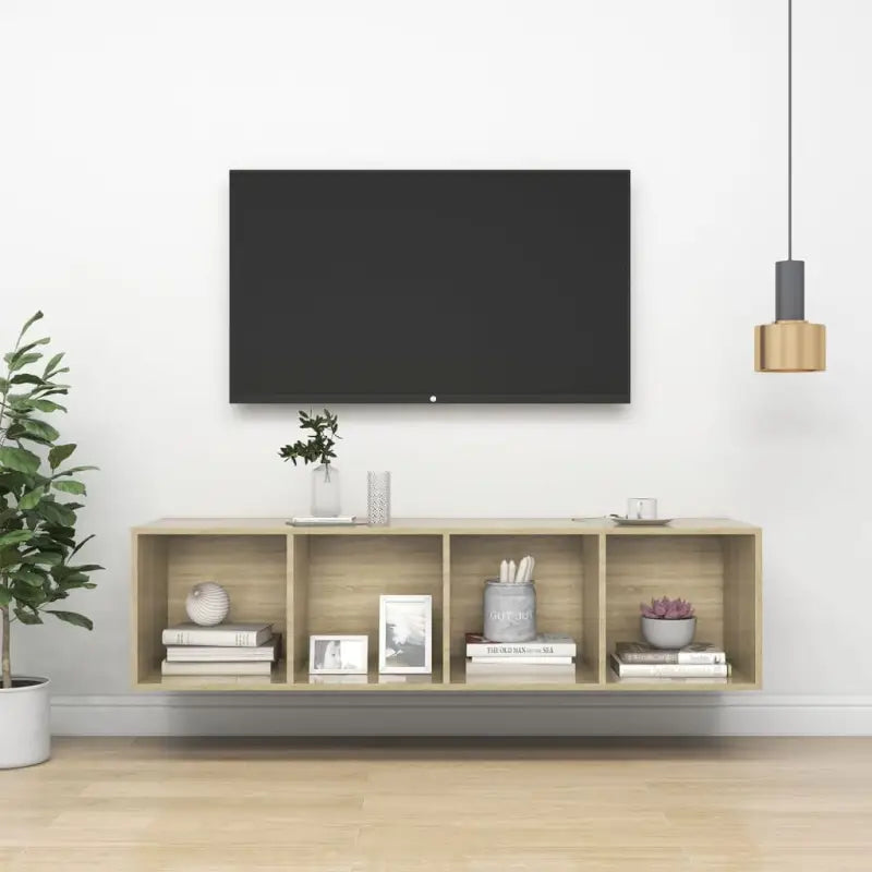 Tv-meubel van bewerkt hout met opbergruimte en muurbevestiging - Sonoma eiken / 1 / 142.5 cm - Tv-meubels