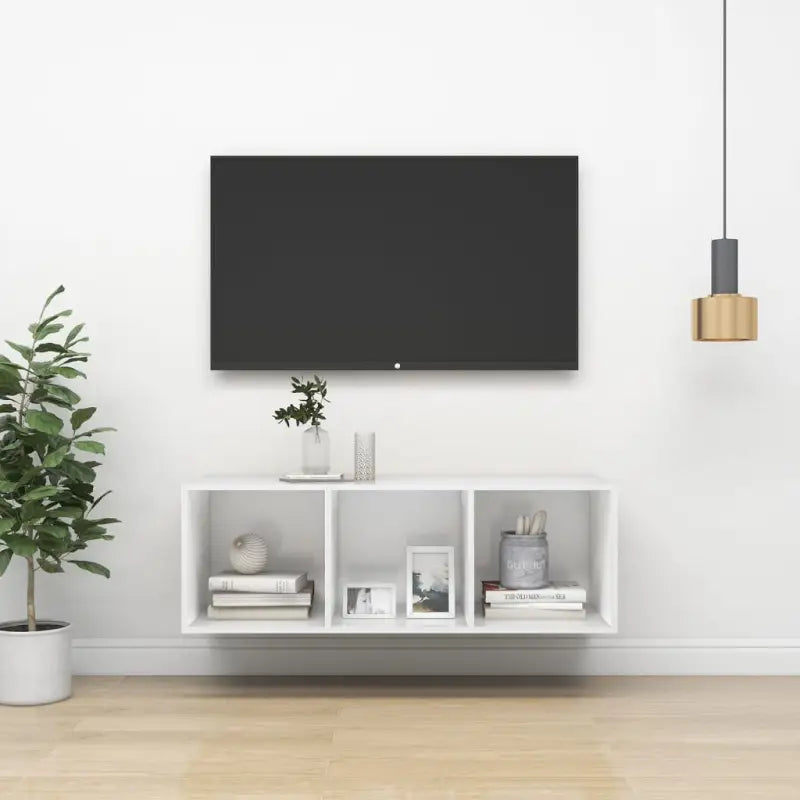 Tv-meubel van bewerkt hout met opbergruimte en muurbevestiging - Wit / 1 / 107 cm - Tv-meubels
