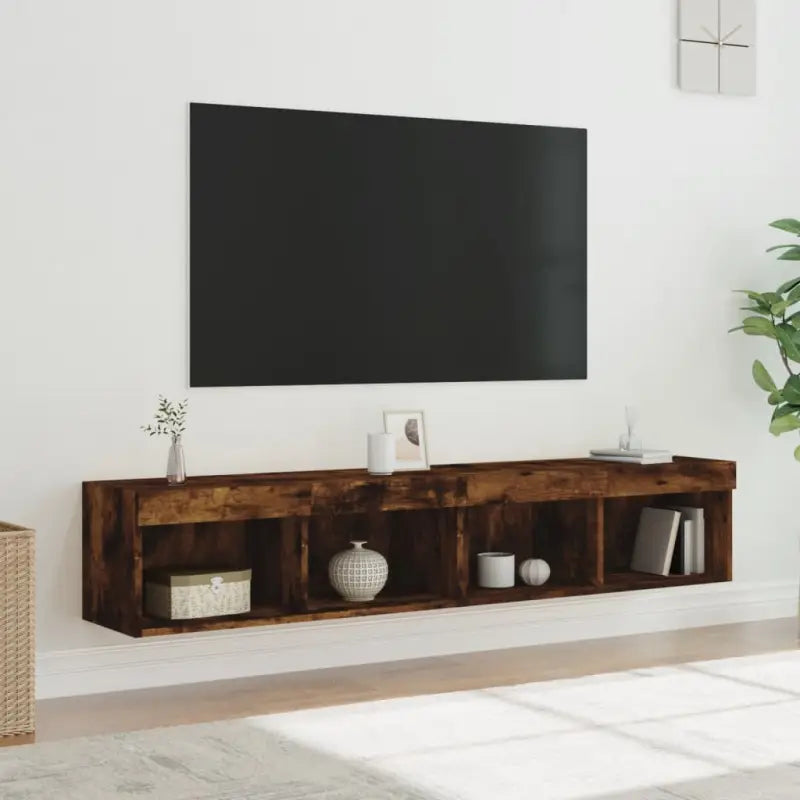 Tv-meubel van bewerkt hout met RGB LED-verlichting en stijlvol design - Gerookt eiken / 2 / 80 cm - Tv-meubels
