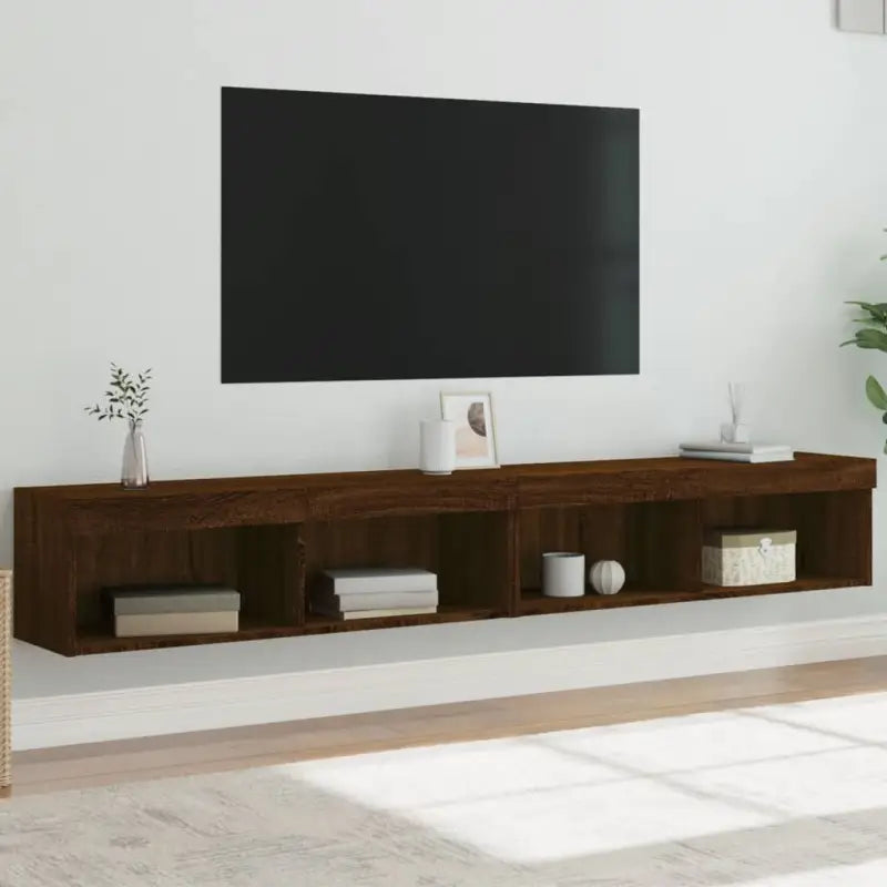 Tv-meubel van bewerkt hout met RGB LED-verlichting en stijlvol design - bruin eikenkleur / 2 / 100 cm - Tv-meubels