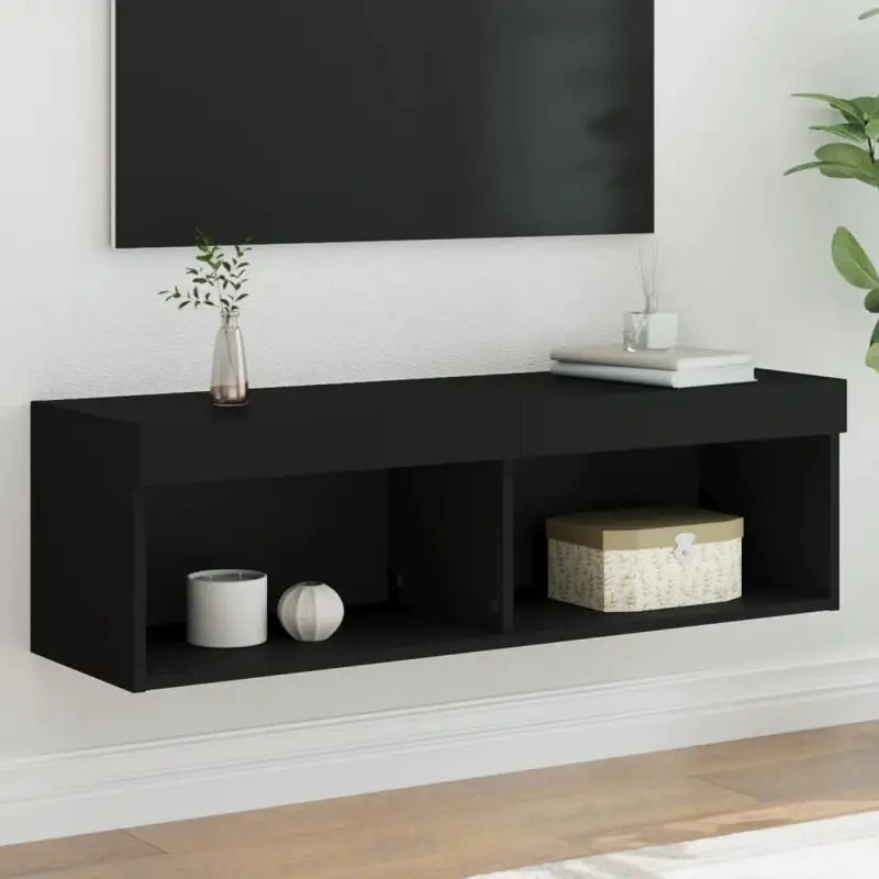 Tv-meubel van bewerkt hout met RGB LED-verlichting en stijlvol design - Zwart / 1 / 100 cm - Tv-meubels