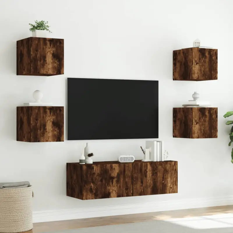 Tv-meubel van bewerkt hout met RGB LED-verlichting in gerookt eiken - Tv-meubels