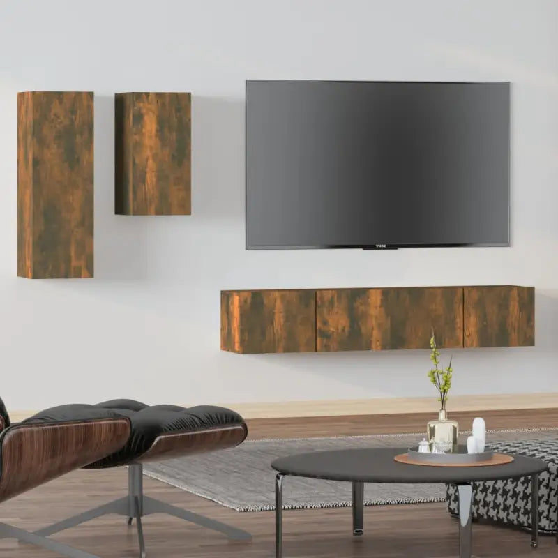 Tv-meubels in grijs sonoma met bewerkt hout voor een klassiek accent - Gerookt eiken / 4 / 80 cm - Tv-meubels