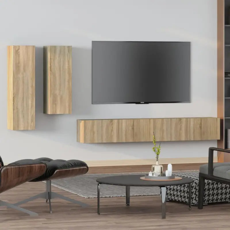 Tv-meubels in grijs sonoma met bewerkt hout voor een klassiek accent - Sonoma eiken / 4 / 100 cm - Tv-meubels