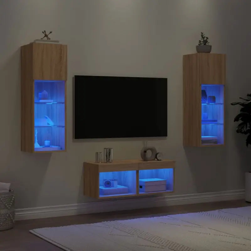 Tv-meubels met RGB led-verlichting en bewerkt hout voor moderne woningen - Sonoma eiken / 1 - Tv-meubels