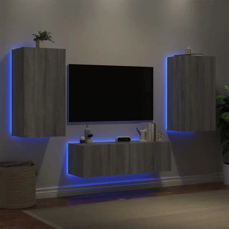 Tv-meubels met RGB LED-verlichting in grijs Sonoma met bewerkt hout - Grijs sonoma / 1 - Tv-meubels