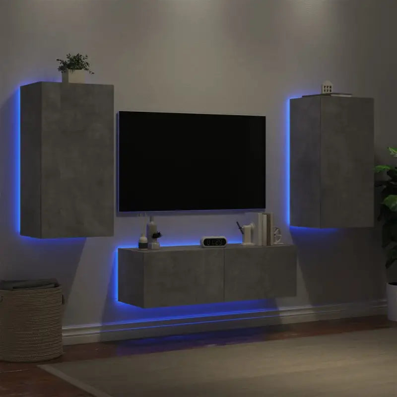 Tv-meubels met RGB LED-verlichting in grijs Sonoma met bewerkt hout - Betongrijs / 1 - Tv-meubels
