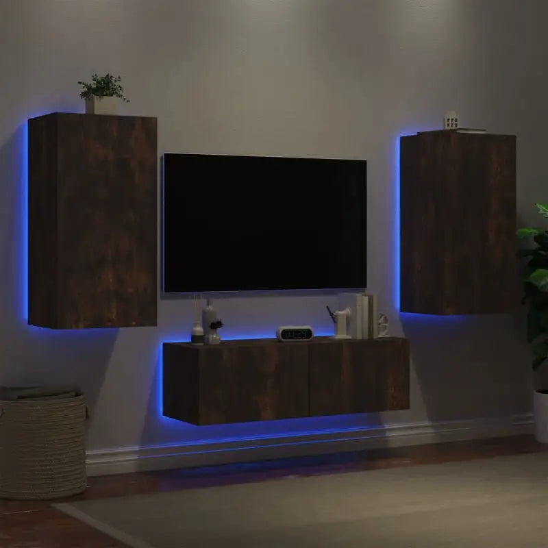 Tv-meubels met RGB LED-verlichting in grijs Sonoma met bewerkt hout - Gerookt eiken / 1 - Tv-meubels