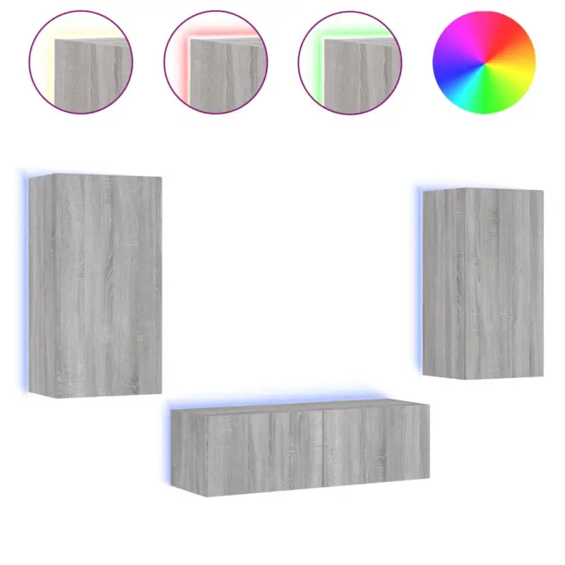 Tv-meubels met RGB LED-verlichting in grijs Sonoma met bewerkt hout - Tv-meubels