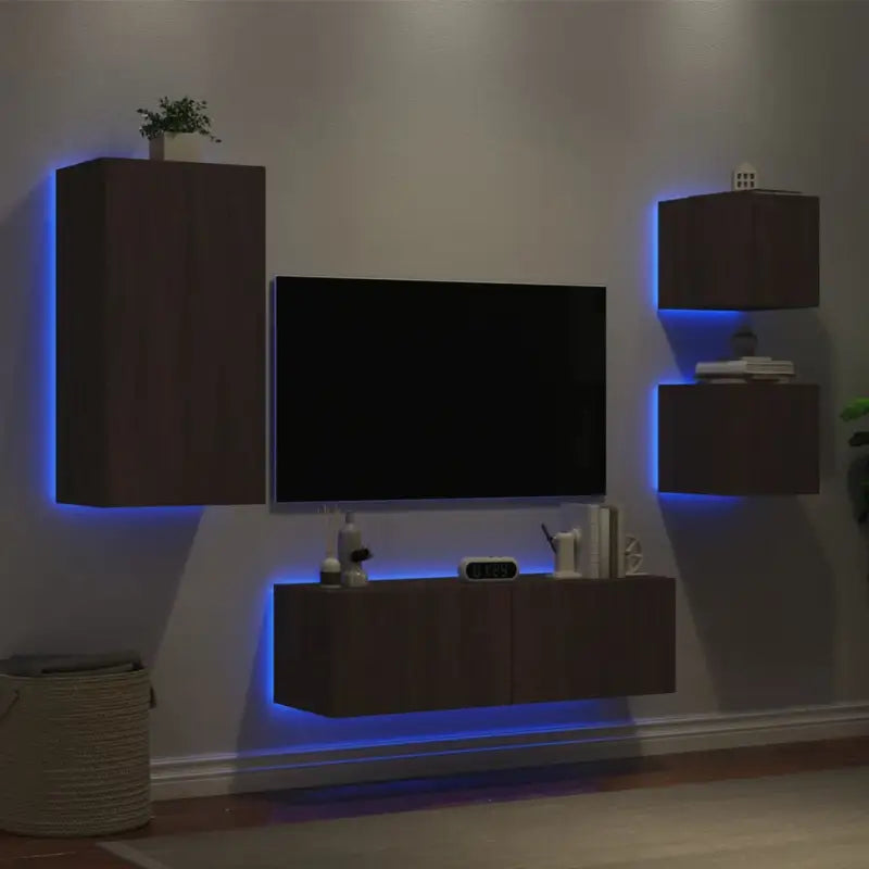 Tv-meubels van bewerkt hout met RGB LED-verlichting in gerookt eiken - bruin eikenkleur / 1 - Tv-meubels