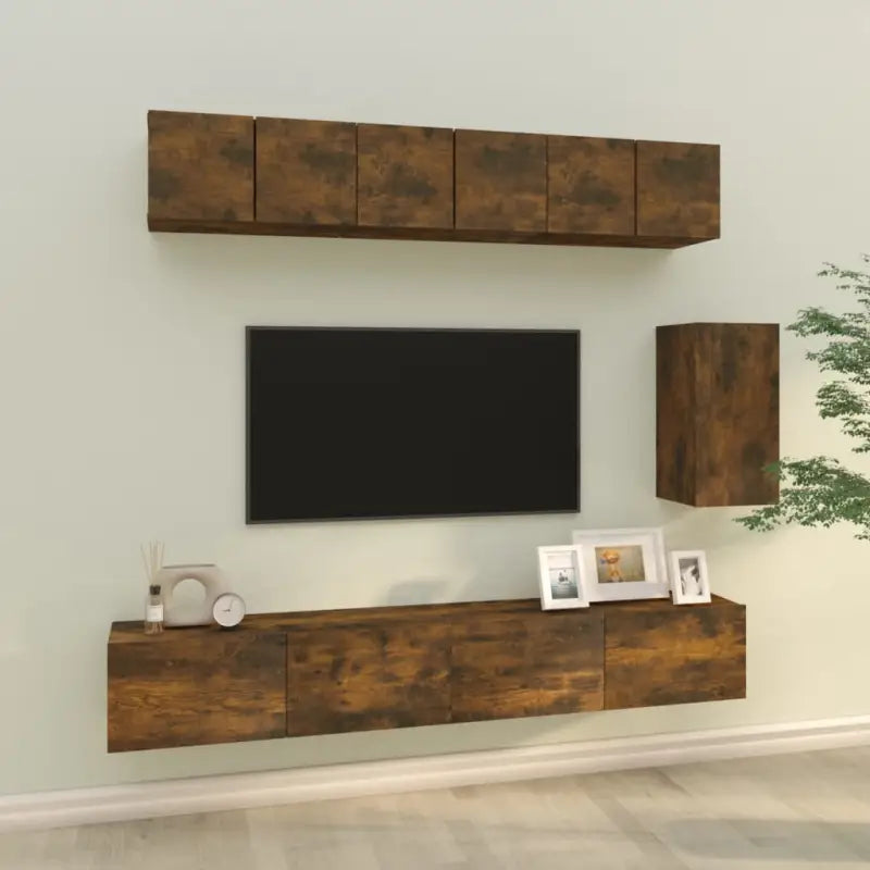 Tv-meubels van bewerkt hout met stijl en stabiliteit - Gerookt eiken / 6 - Tv-meubels