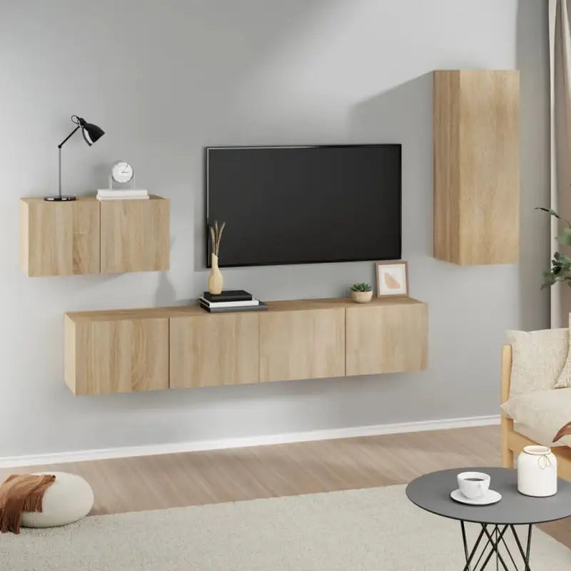 Tv-meubels van bewerkt hout met trendy en praktisch ontwerp - Sonoma eiken / 4 / 90 cm - Tv-meubels