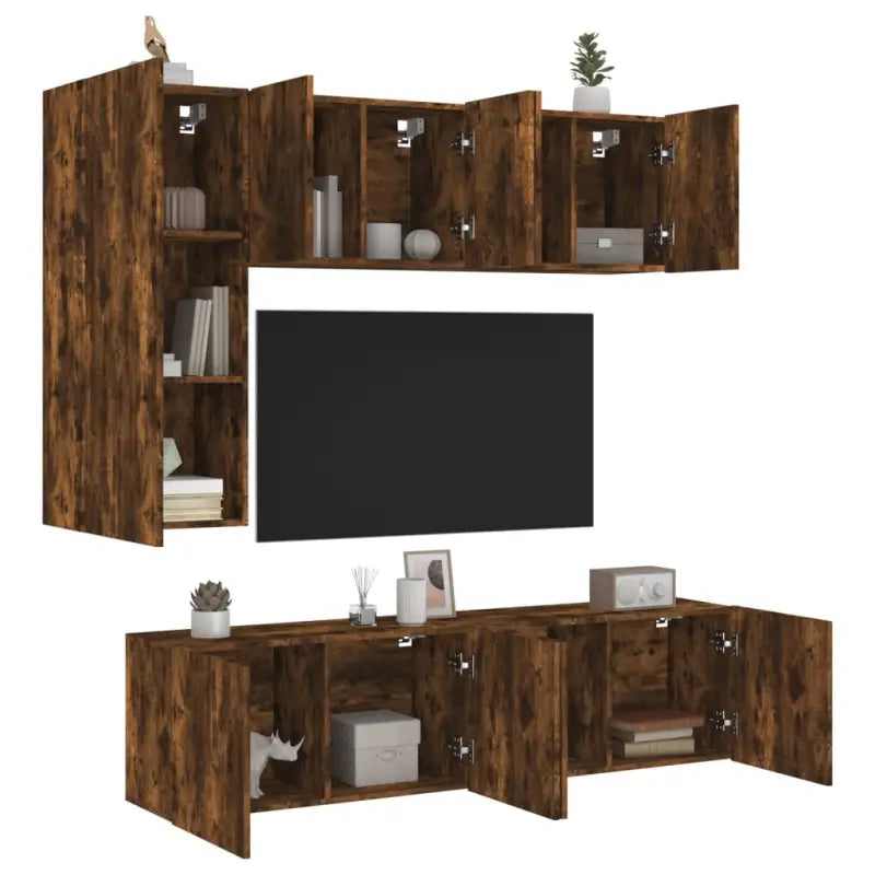 Tv-meubels van bewerkt hout voor een opgeruimde woonkamer - Gerookt eiken / 1 - Tv-meubels