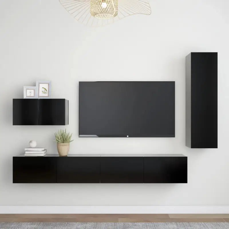 Tv-meubelset in bewerkt hout met opbergruimte en muurbevestiging - Zwart / 1 / 110 cm - Tv-meubels