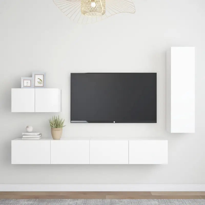 Tv-meubelset in bewerkt hout met opbergruimte en muurbevestiging - Wit / 1 / 110 cm - Tv-meubels