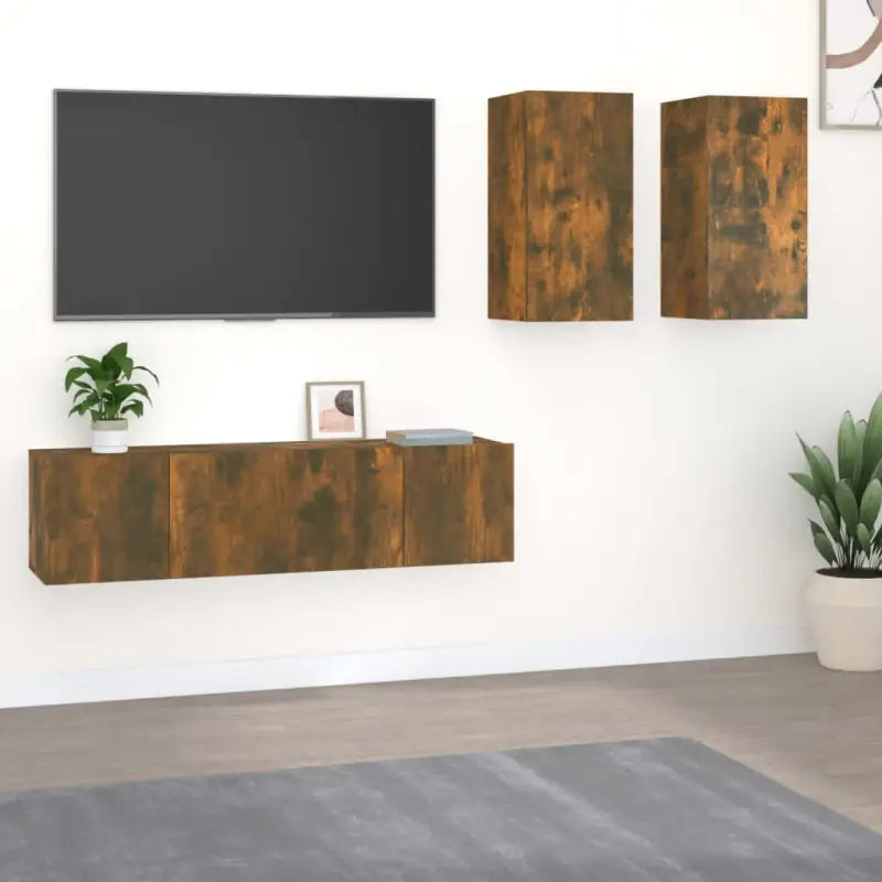 Tv-meubelset met opbergruimte voor een elegante muurbevestiging - Gerookt eiken / 4 / 60 cm - Tv-meubels