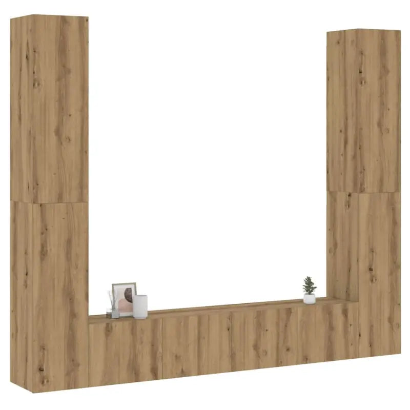 Tv-meubelset van bewerkt hout met opbergruimte en muurbevestiging - artisanaal eikenkleurig / 6 / 90 cm - Tv-meubels