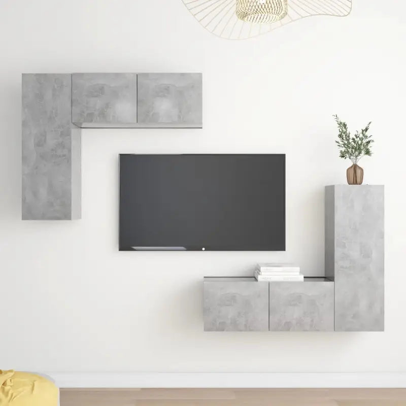 Tv-meubelset van bewerkt hout met opbergruimte en wandmontage - Betongrijs / 4 / 80 cm - Tv-meubels