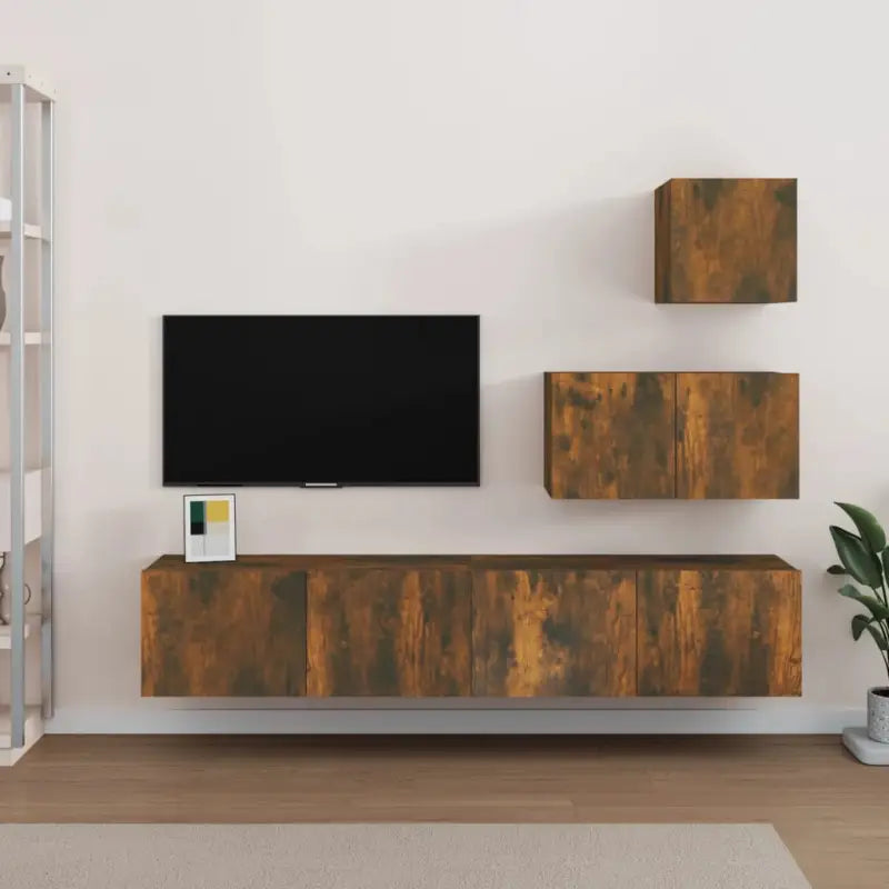 Tv-meubelset van bewerkt hout met strak modern design - Gerookt eiken / 4 / 60/80 cm - Tv-meubels