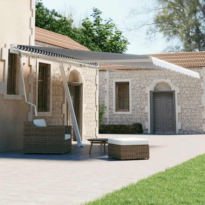 Uitschuifbare buitenluifel met gepoedercoat aluminium frame - Blauw en wit / 450 x 300 cm / 1 - Zonwering