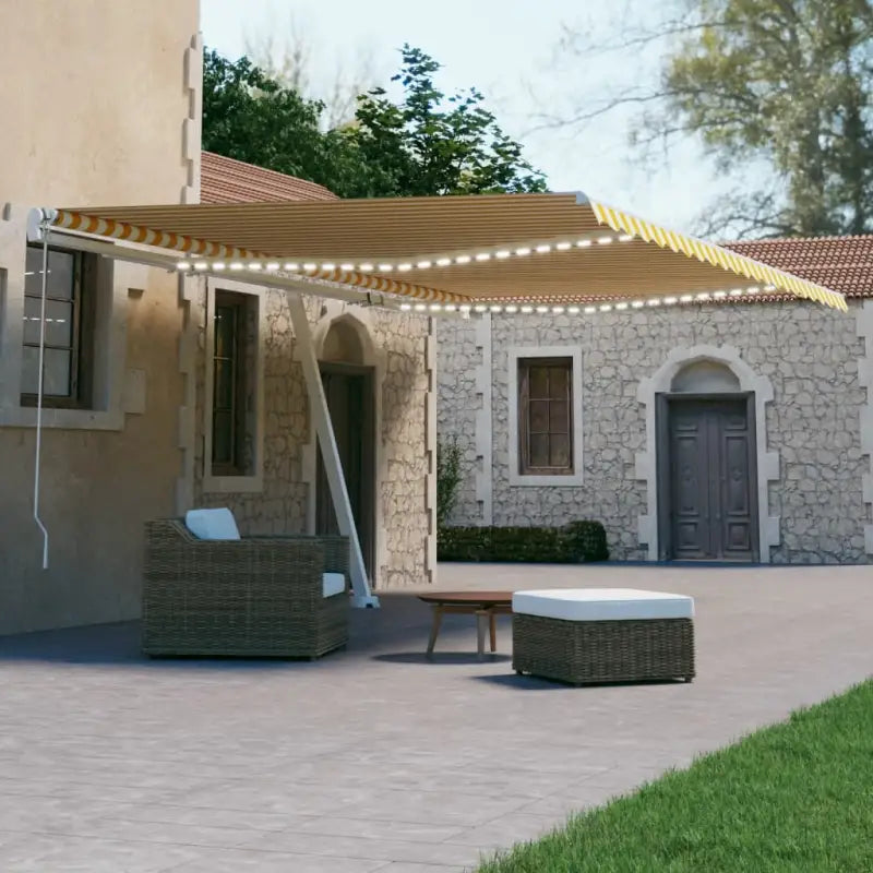 Uitschuifbare luifel met gepoedercoat aluminium en automatische bediening - Geel en wit / 500 x 300 cm / 1 - Zonwering