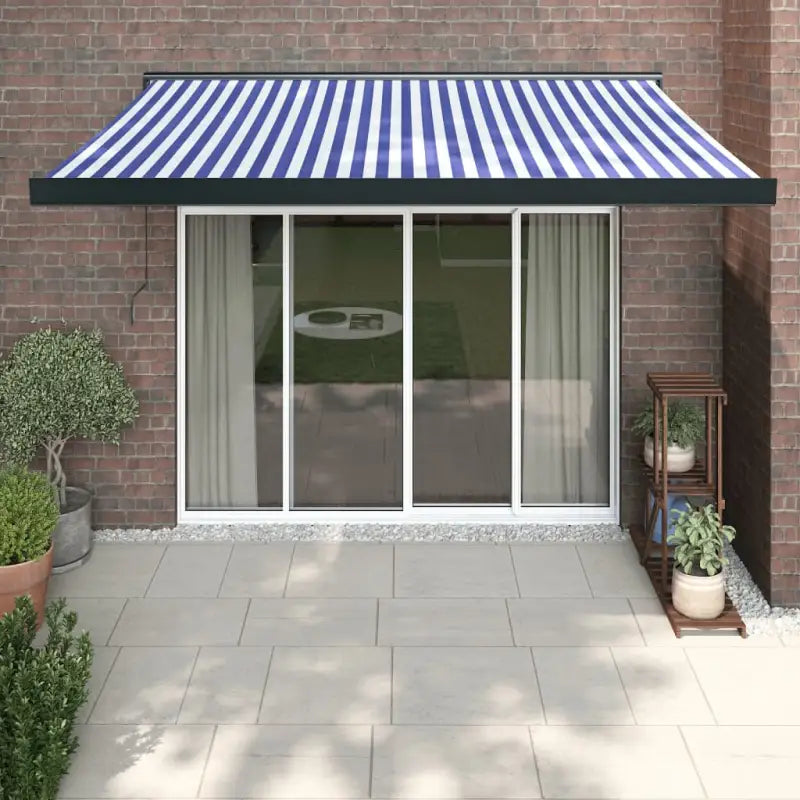 Uittrekbare luifel van gepoedercoat aluminium voor terrasplezier - 1 / Blauw en zwart / 350 x 250 cm - Zonwering