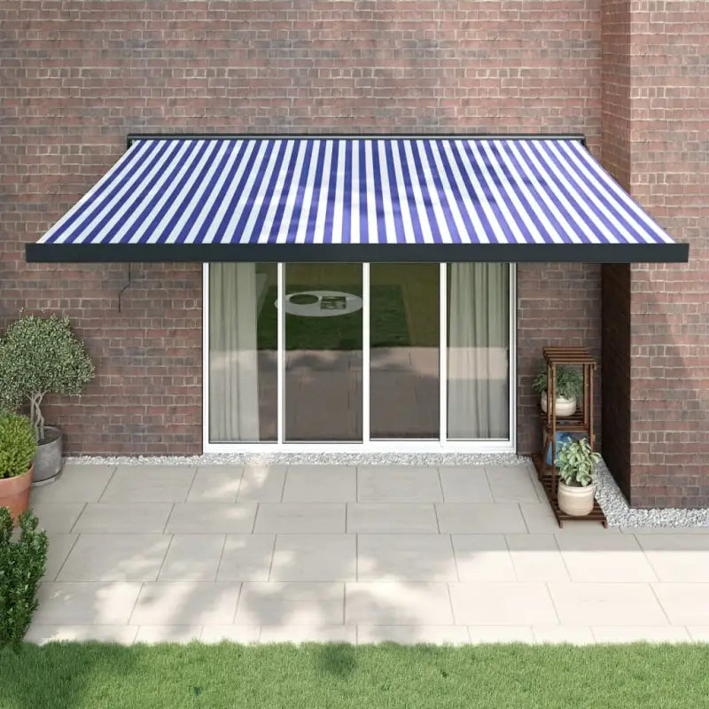 Uittrekbare luifel van gepoedercoat aluminium voor terrasplezier - 1 / Blauw en zwart / 400 x 300 cm - Zonwering