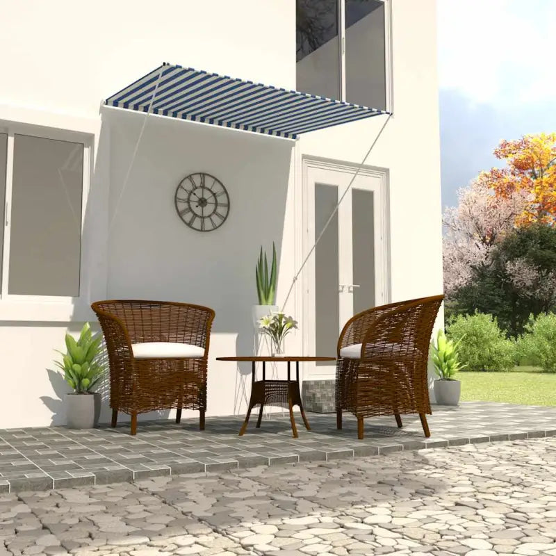 Uittrekbare zonwering met stalen frame voor terras en raam - Blauw en wit / 150 x 150 cm / 1 - Zonwering