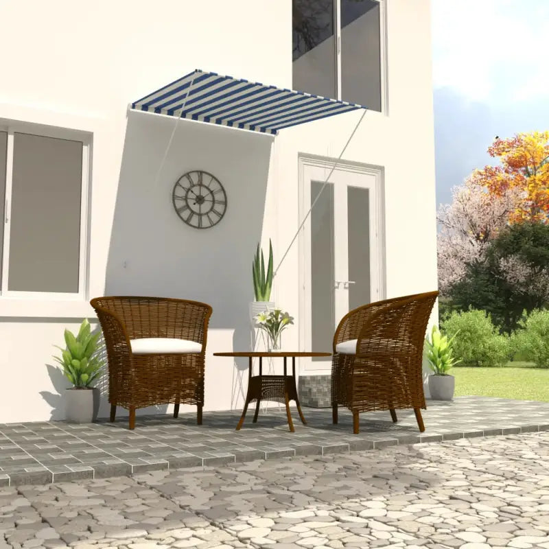 Uittrekbare zonwering met stalen frame voor terras en raam - Blauw en wit / 100 x 150 cm / 1 - Zonwering