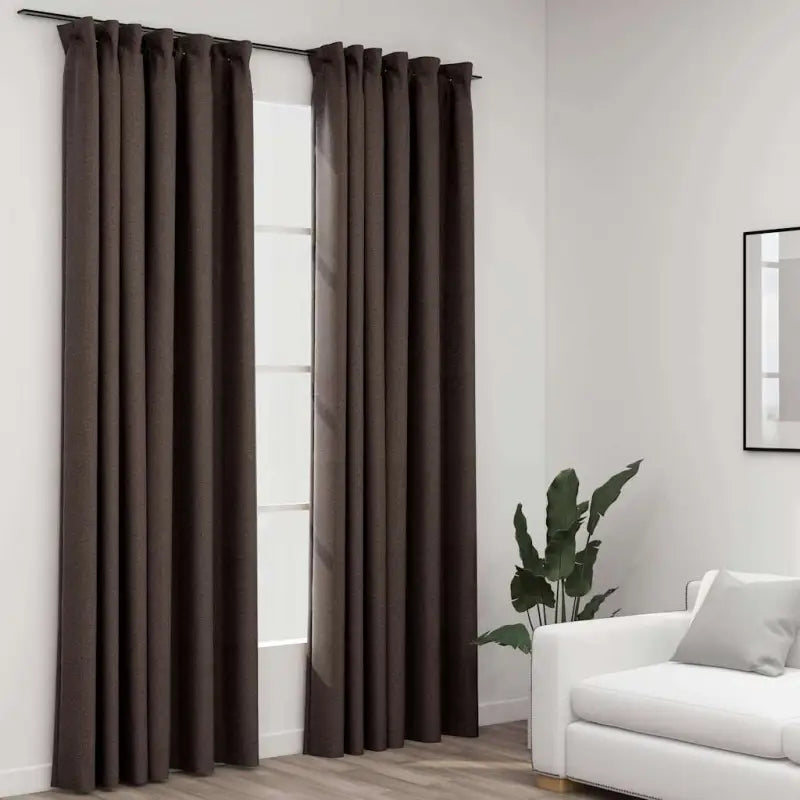 Verduisterende linnen-look gordijnen met metalen haken voor privacy - Taupe / 140 x 245 cm / 2 - Gordijnen & vitrages
