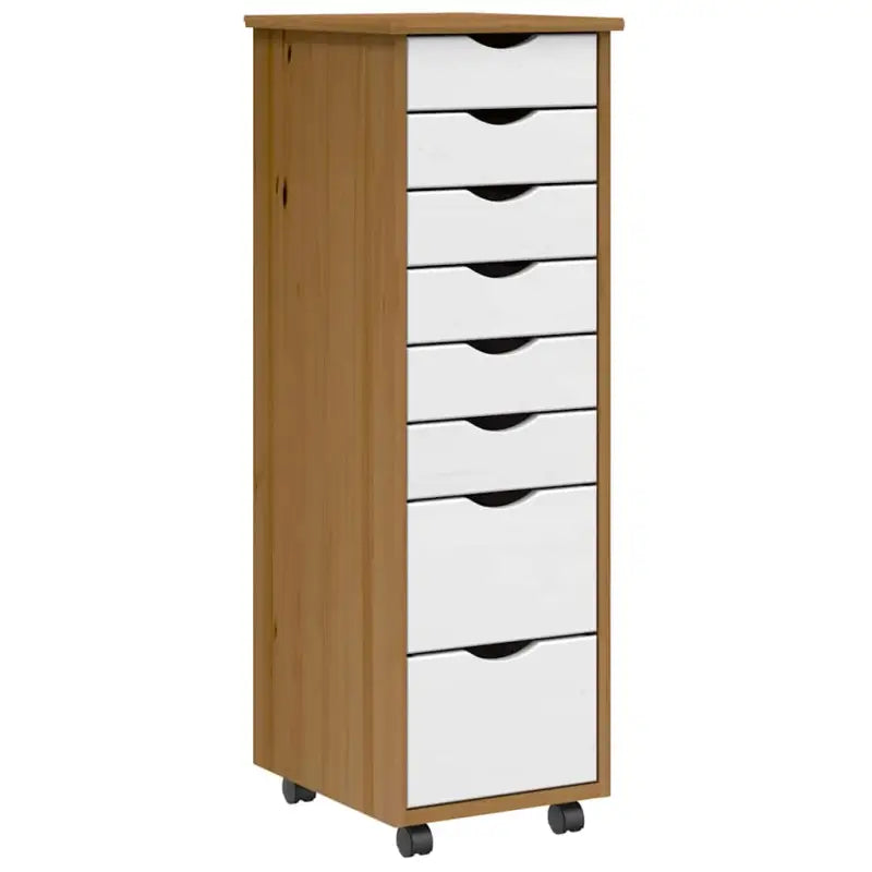 Verplaatsbare lockerkast van massief grenenhout voor gemakkelijk schoonmaken - honingbruin en wit / 34 x 39 x 103 cm