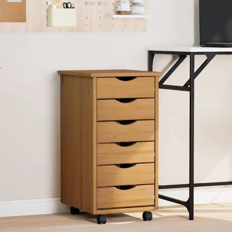 Verrijdbare opbergrek met massief grenenhout en gemakkelijk schoon te maken - Honingbruin / 34 x 39 x 65.5 cm / 1