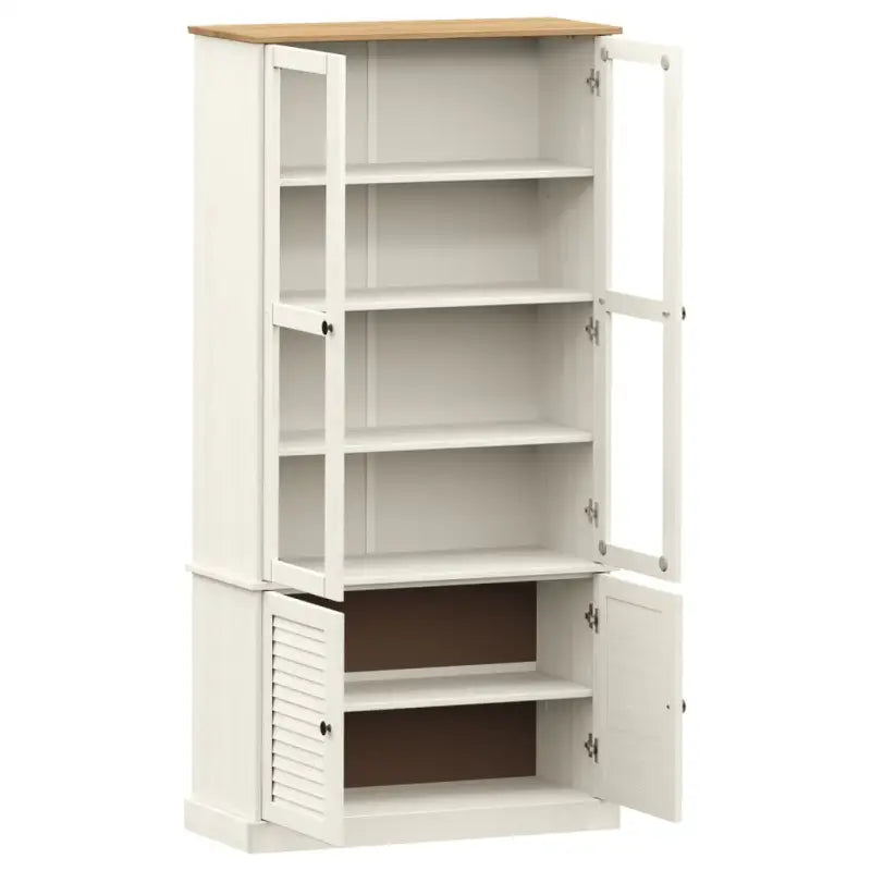 Vitrinekast van massief grenenhout met glazen deuren en metalen knoppen - Boekenkasten