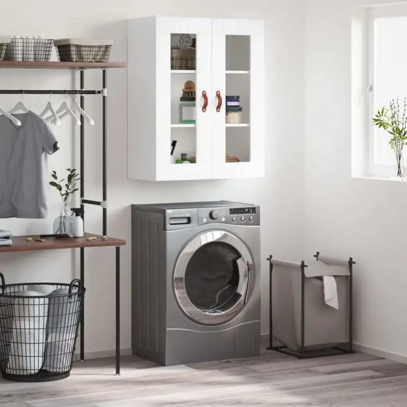 Wandgemonteerde dressoir van bewerkt hout in hoogglans wit - Dressoirs & buffetkasten