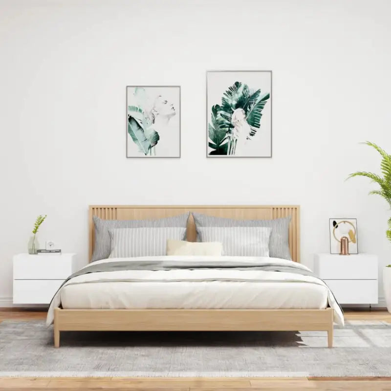 Wandgemonteerde nachtkastjes van bewerkt hout met LED-verlichting - Nachtkastjes