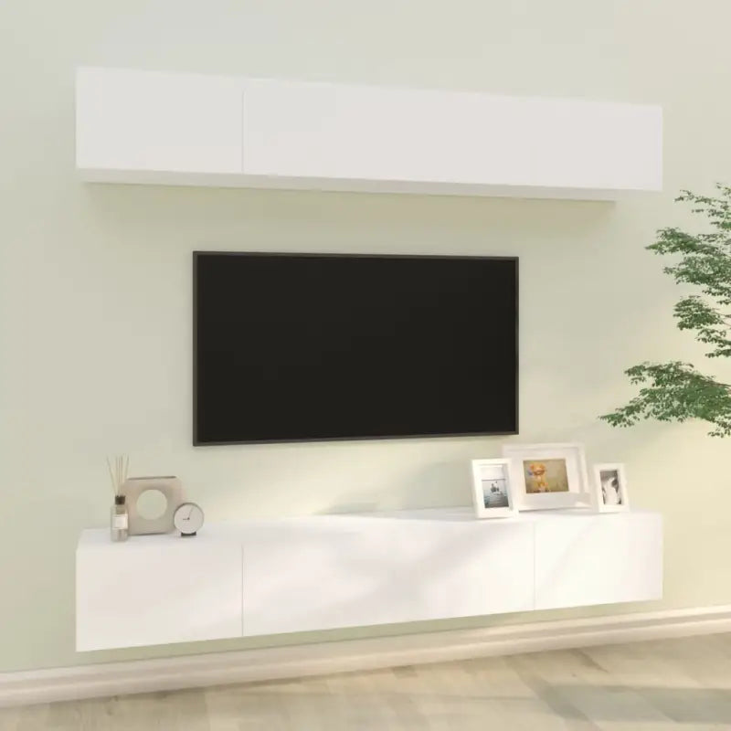 Wandgemonteerde Tv-meubels van bewerkt hout met strak ontwerp - Wit / 4 / 100 cm - Tv-meubels